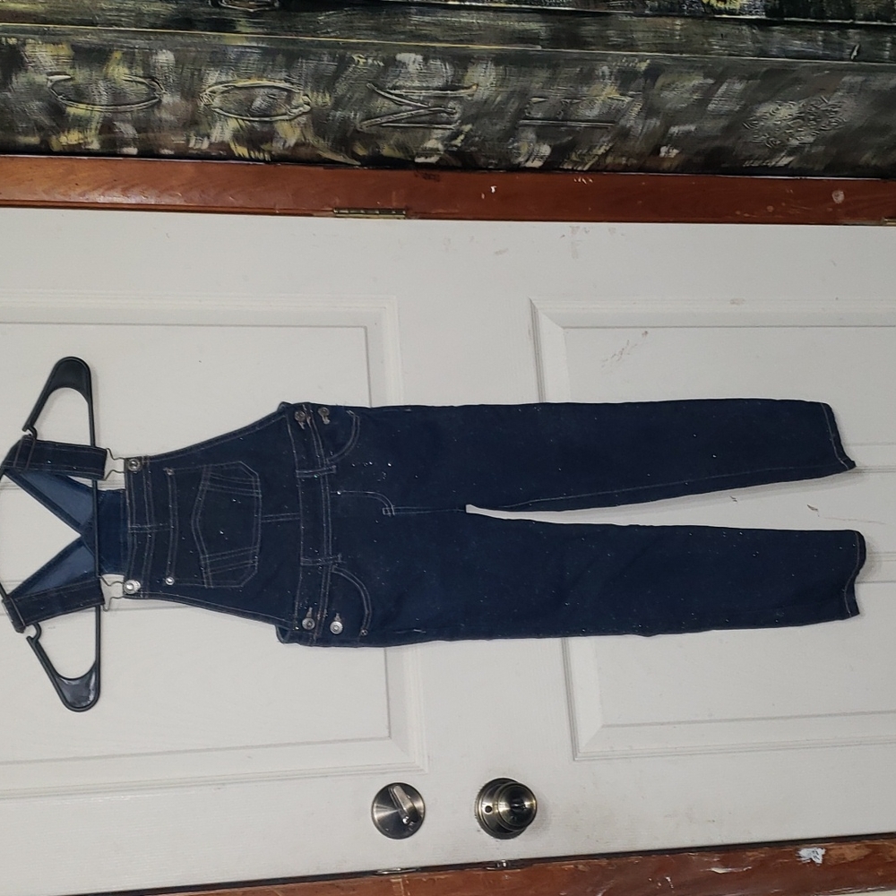 Blue denim overalls